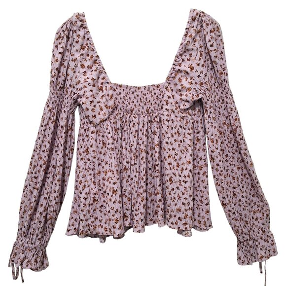 Urban Outfitters Floral Milkmaid‎ Babydoll Top Poet Sleeves Tie Cuff Sz M - Picture 4 of 12